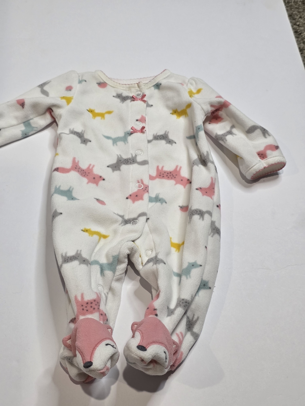 child of mine White Footed One-Piece with Pink, Gray, Yellow, Teal Foxes